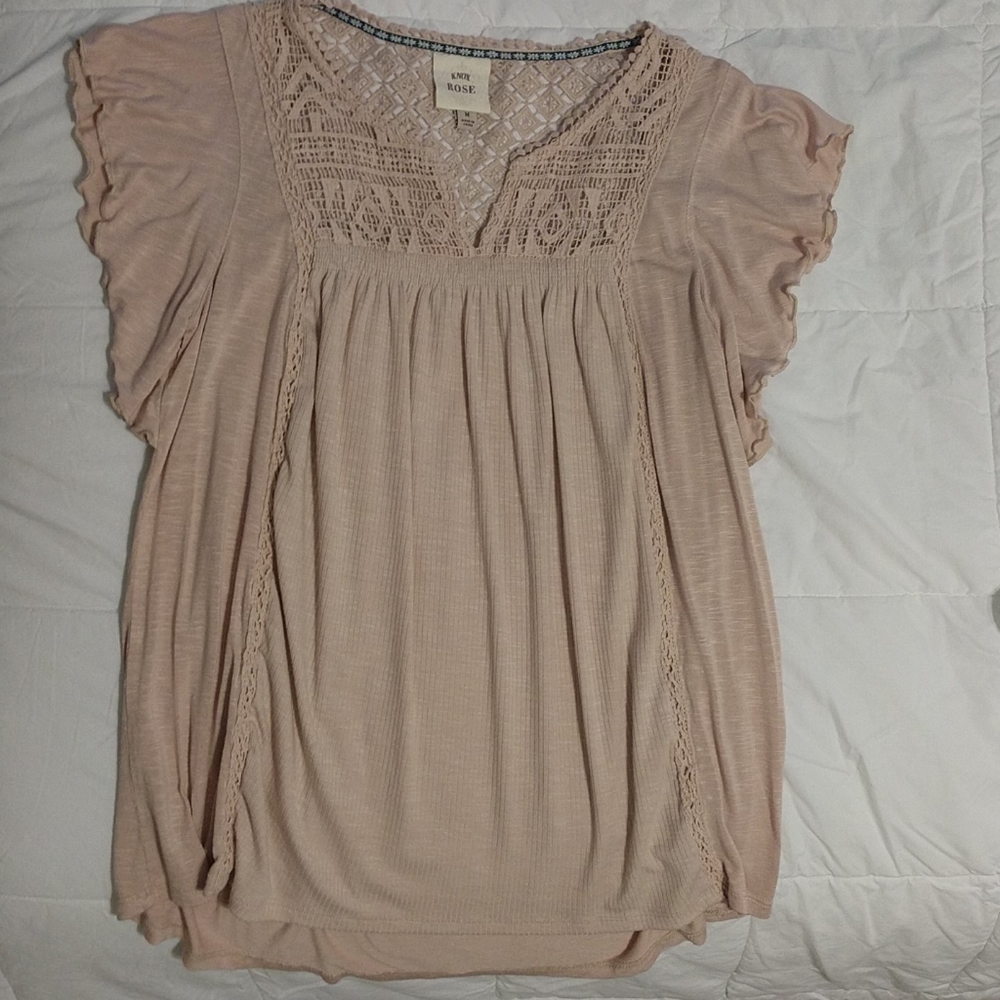 Sleeveless mixed media soft pink top